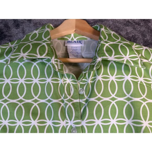 Vintage Blair Grass Green Geometric Print Dress- Small Misses - Picture 4 of 6